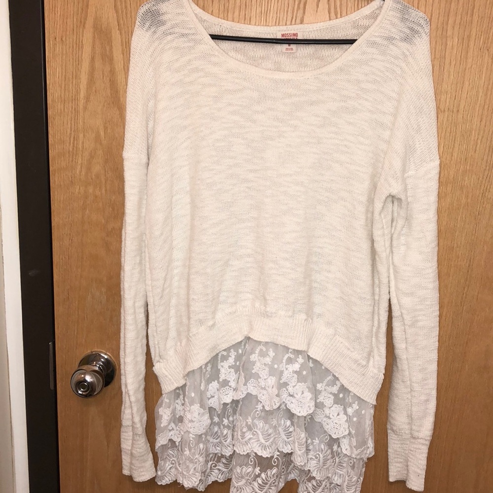 White lace, knit sweater